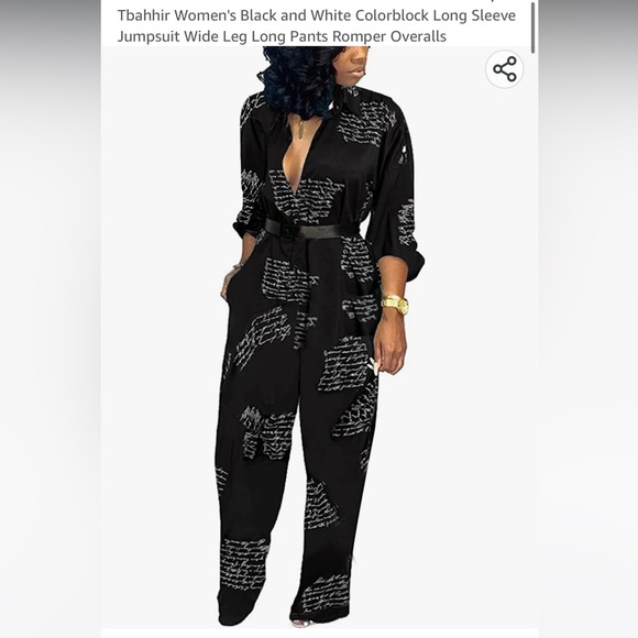 Letter script black white jumpsuit sophisticated trendy XXL - Picture 2 of 7
